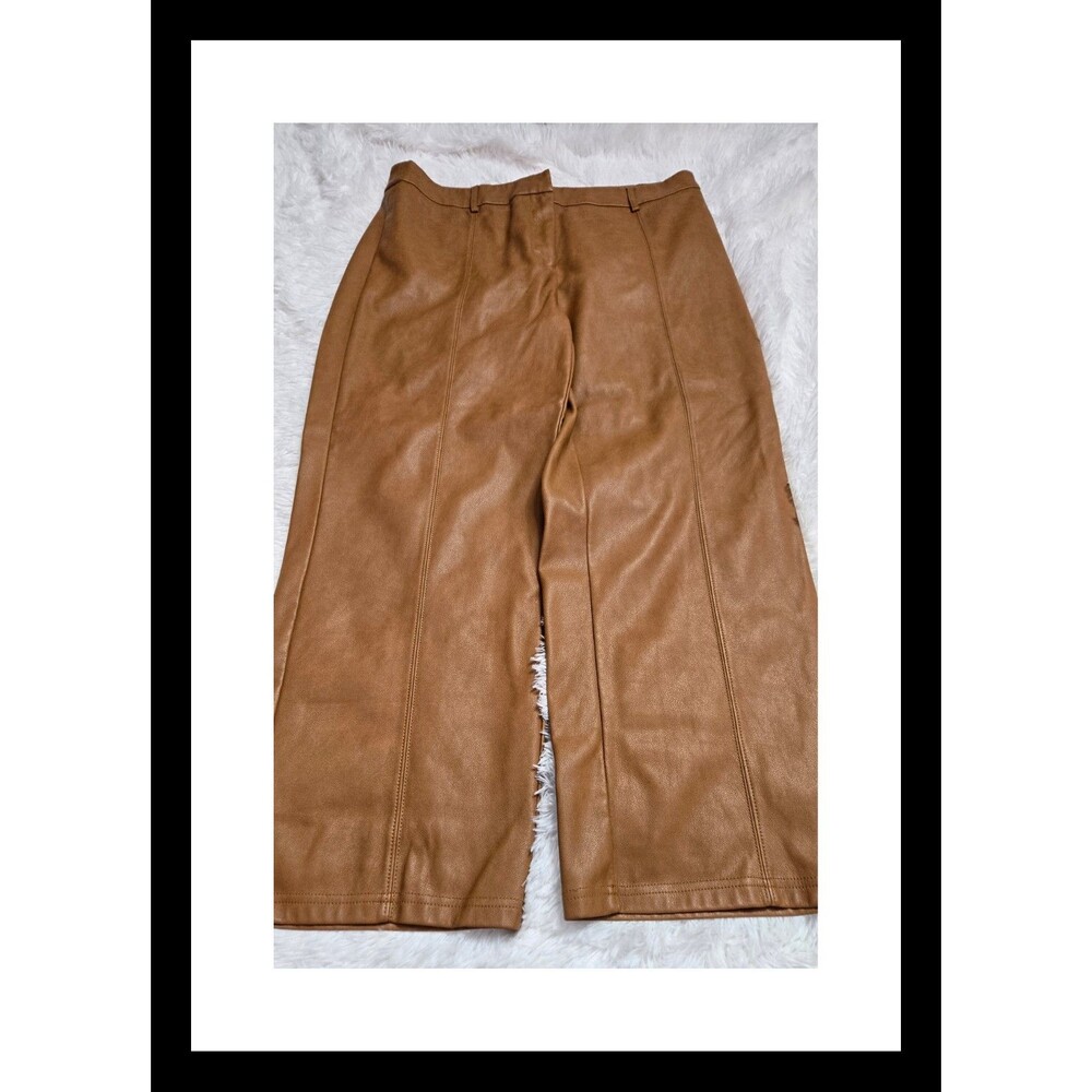 7 For All Mankind Wide Leg Faux Leather Pants in Camel Brown